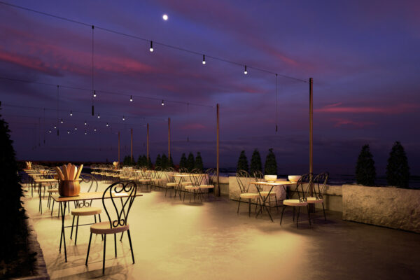 Illustration picture HUB GLOBE + PENDANT catenary on a terrace 2